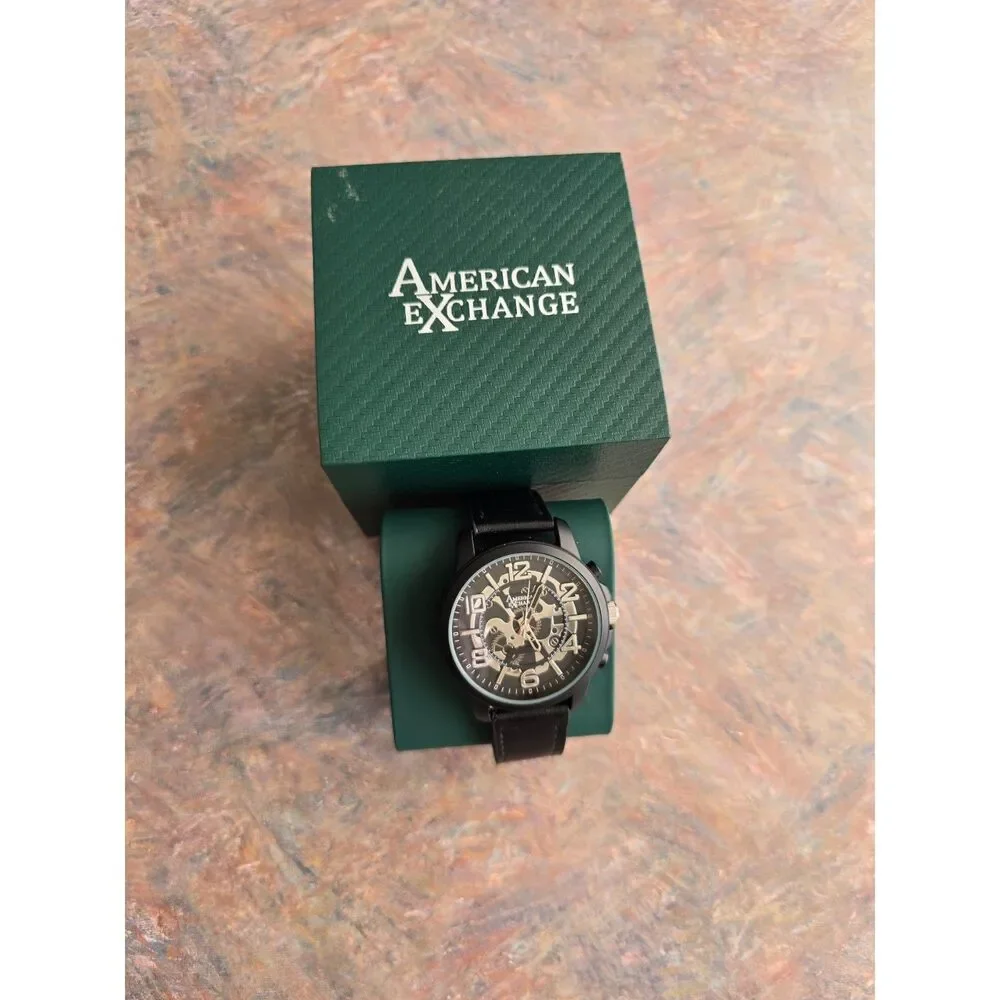 AmericanExchange Stylish men water resistant quartz black watch adjustable strap